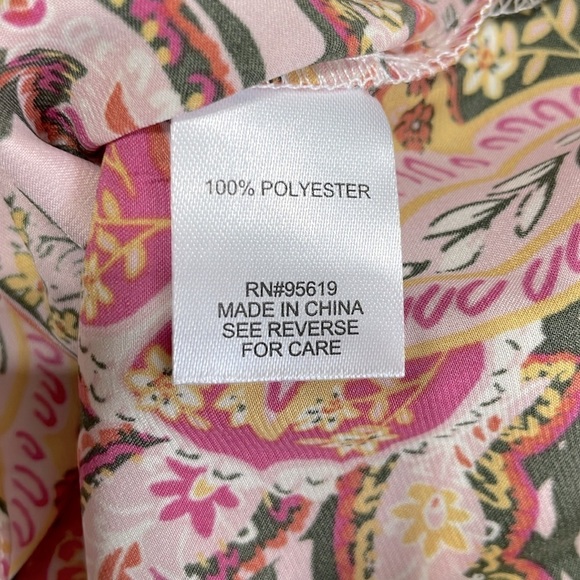 Single Thread Pink Paisley Satin Like Top with Collar, Paisley Print Blouse S - Picture 11 of 14